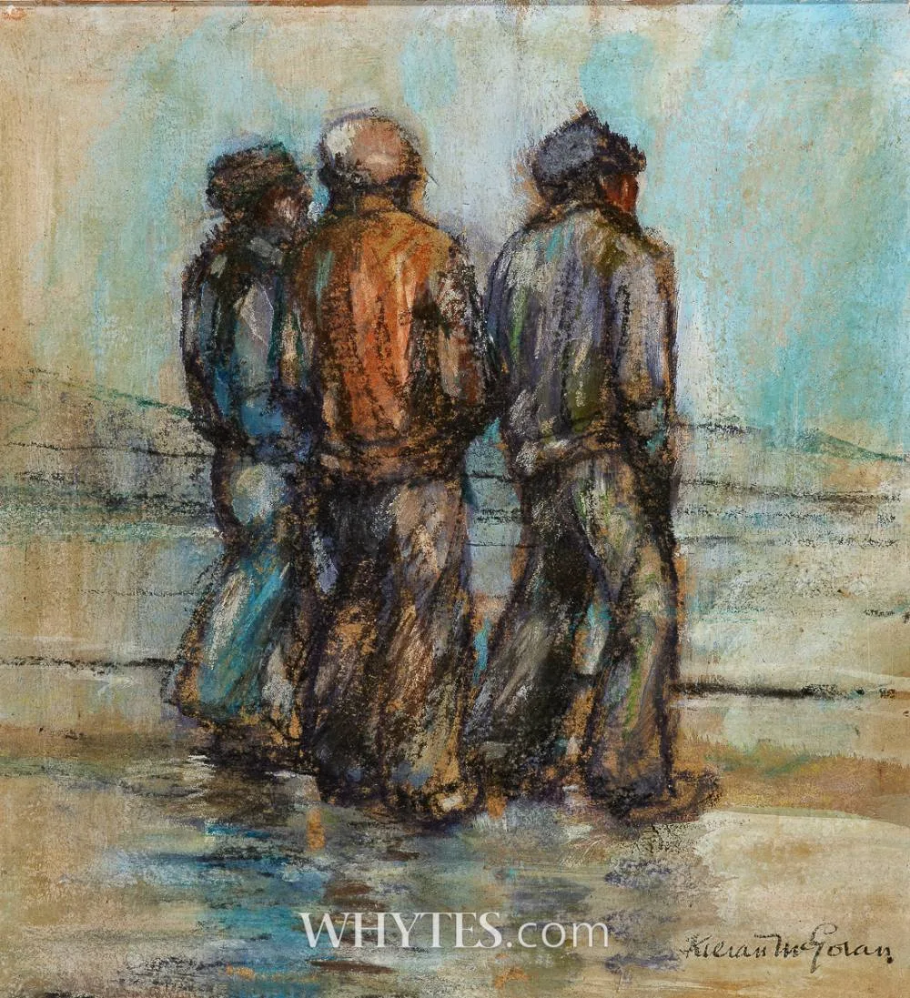Kieran McGoran, FISHERMEN ON THE SHORE, oil on board