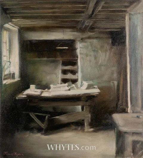 Thomas Ryan, INTERIOR OF EARLEY'S MARBLE WORKS, CAMDEN LANE, DUBLIN, 1972, oil on canvas