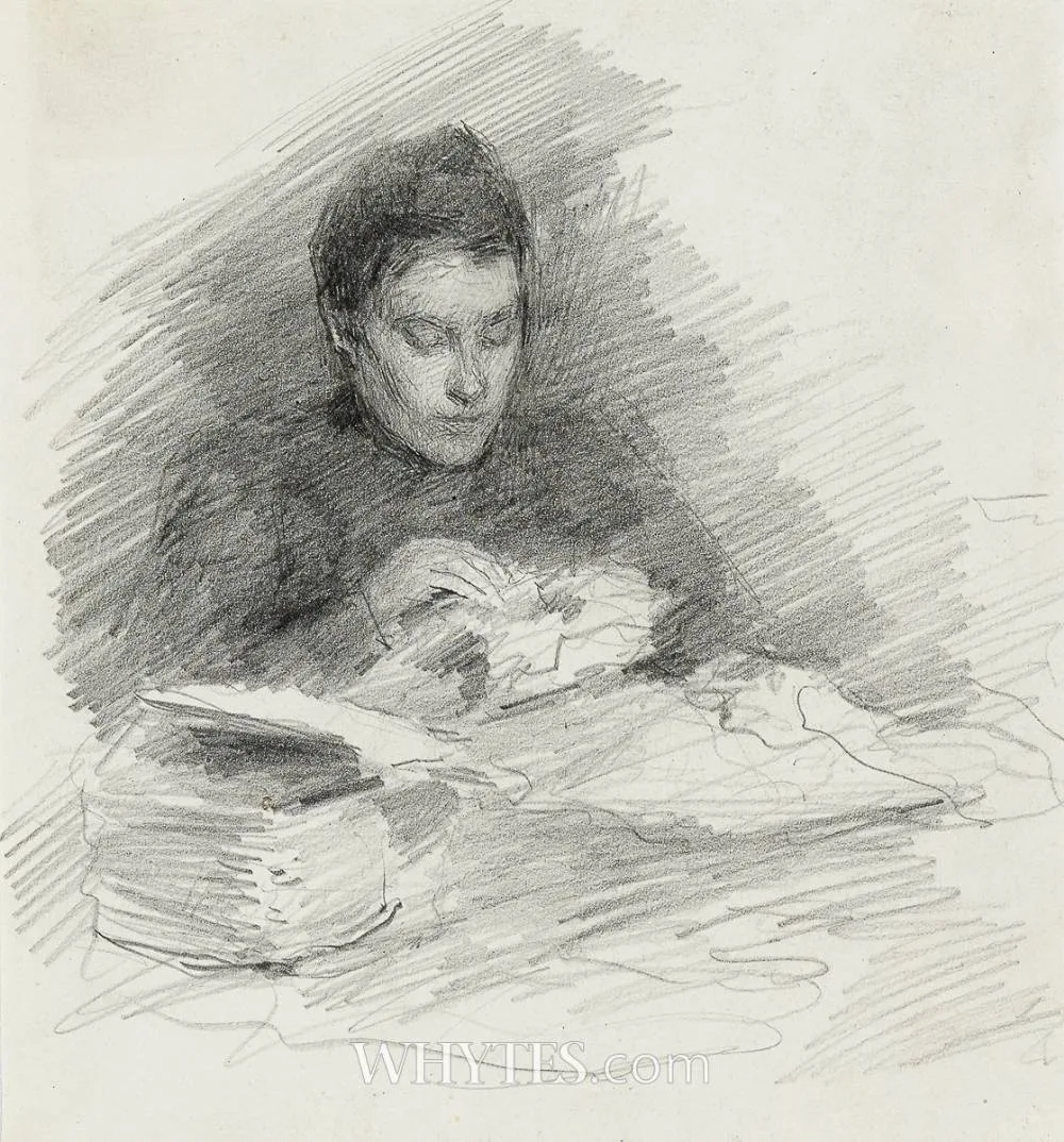 LADY STITCHING by John Butler Yeats, pencil, sold Dec 2025