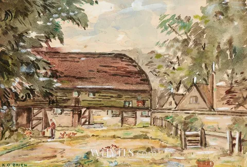 Kitty Wilmer O'Brien, FARMYARD WITH CHICKENS, watercolour