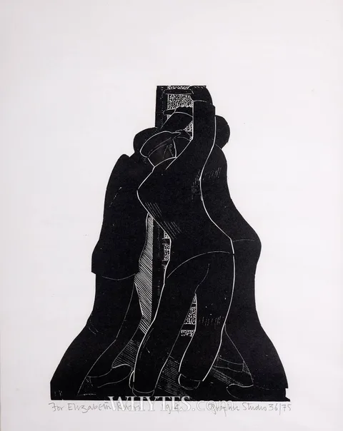 Elizabeth Rivers, THE LADDER, 1964, woodblock print; (no. 36 from an edition of 75); (Graphic Studios print run)