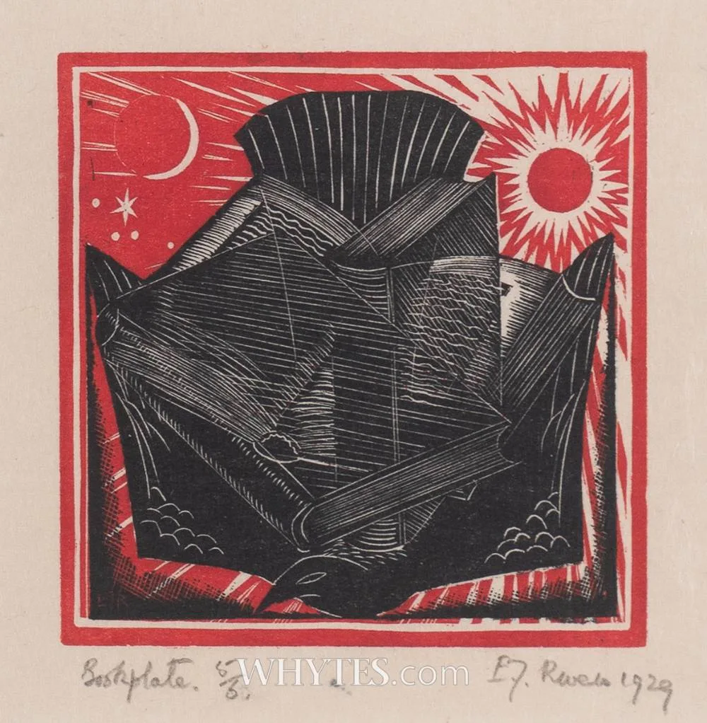 BOOKPLATE by Elizabeth Rivers, 1929, wood engraving; (no. 5 from an edition of 6), sold Dec 2025