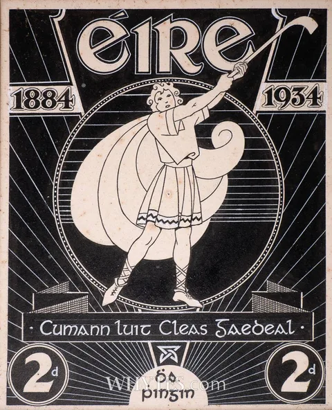 Richard King, DESIGN FOR STAMP COMMEMORATING 50TH ANNIVERSARY OF THE FOUNDING OF THE GAA, 1934, ink heightened with white; (mounted but unframed)