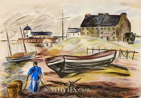 FISHERMAN'S BEACH by Norah McGuinness, 1937, colour lithograph, sold Dec 2025
