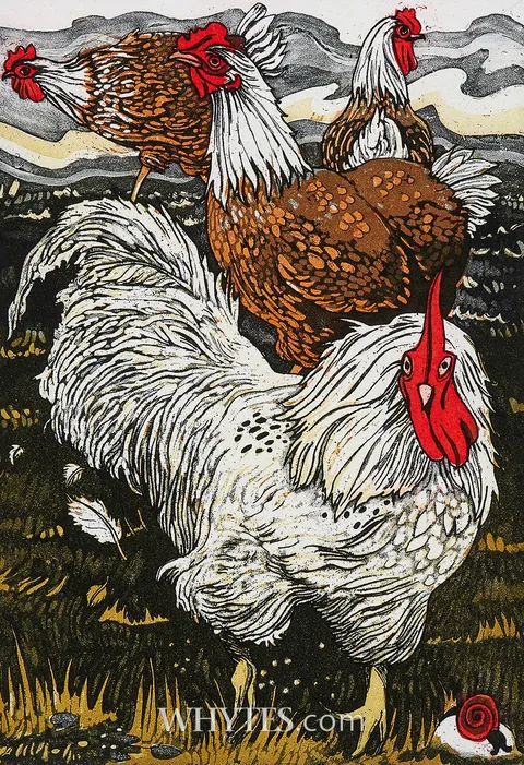 Pamela Leonard, HEN PARTY, etching in colours; (no. 44 from an edition of 240)
