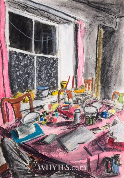 Oliver Comerford, INTERIOR WITH KITCHEN TABLE, pastel
