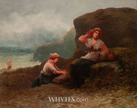 James Andrew (John) McColvin, WOMEN MENDING NETS ON THE SHORE, oil on canvas
