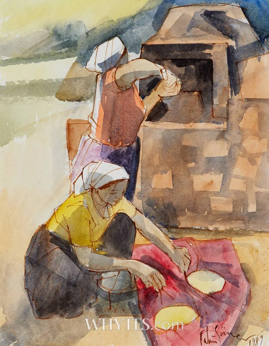 Fahri Sümer, WOMEN BAKING, 1989, watercolour