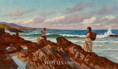 WOMEN GATHERING KELP by Aloysius C. O'Kelly, oil on canvas, sold Dec 2025