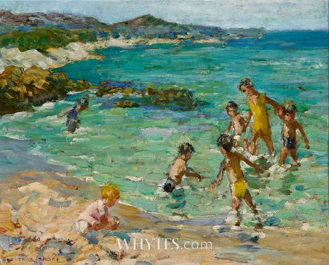 Dorothea Sharp, CHILDREN PLAYING AT THE SEASIDE, oil on panel
