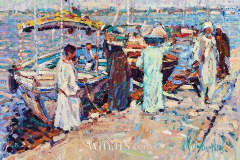 Arthur K. Maderson, THE LOCAL FERRY, LUXOR, EGYPT, oil on board
