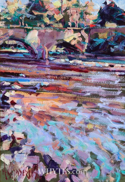 LATE EVENING, LISMORE BRIDGE, COUNTY WATERFORD by Arthur K. Maderson, oil on panel, sold Dec 2025