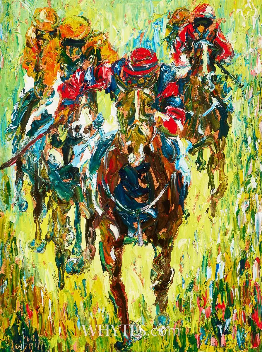 RACING HORSES by Liam O'Neill, 1995, oil on canvas, sold Dec 2025