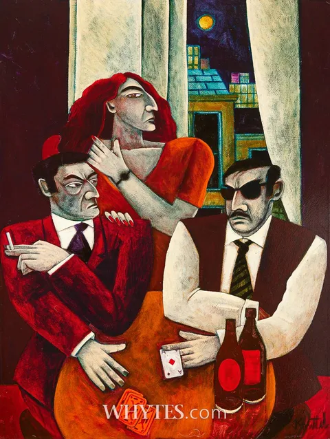 Graham Knuttel, THE CARD GAME, oil on canvas; (unframed)