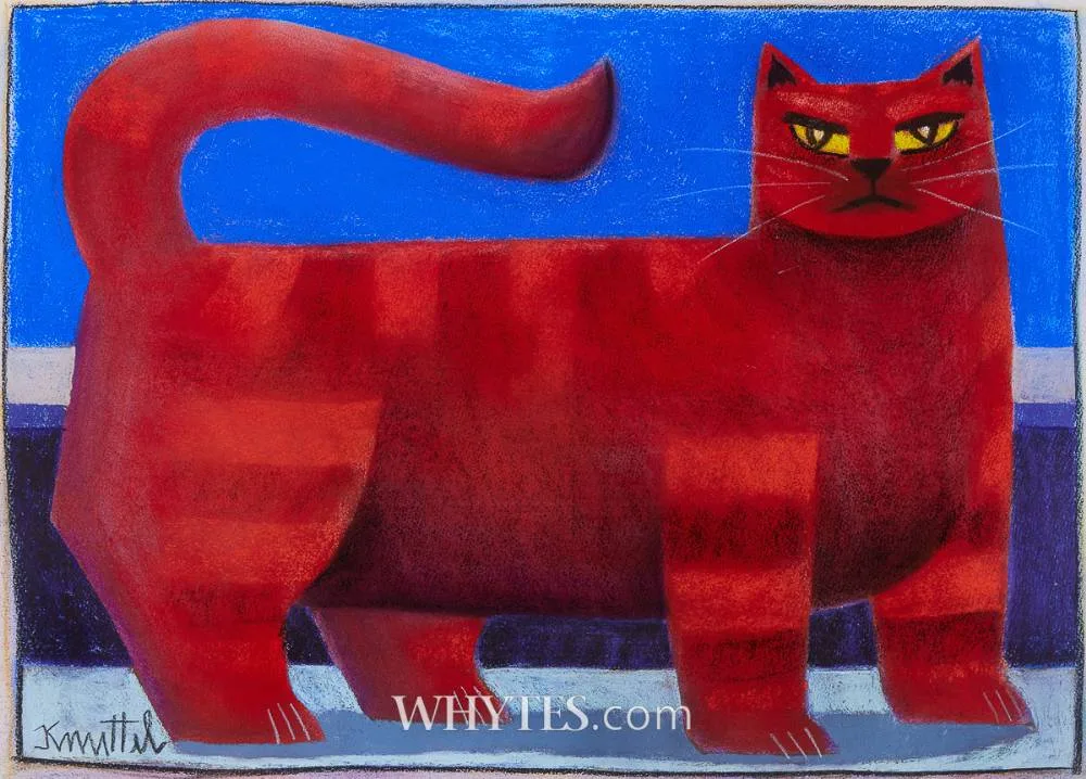 Graham Knuttel, RED CAT AGAINST BLUE, pastel