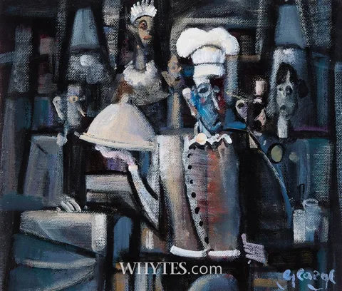 BUSY HOUR by George Dunne, oil on canvas board, offered Oct 2025