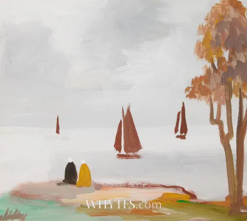 Markey Robinson, BOATS AND FIGURES ON SHORE, gouache