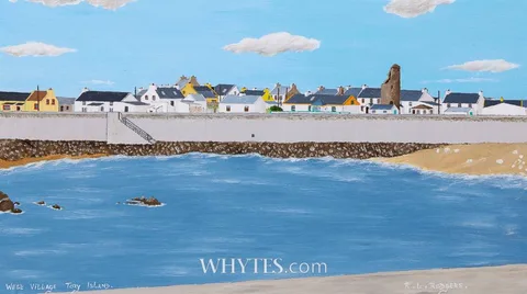 WEST VILLAGE, TORY ISLAND, COUNTY DONEGAL by Ruairi Rodgers, oil on board, sold Oct 2025
