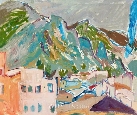 Elizabeth Cope, MOUNTAIN TOWN, oil on canvas
