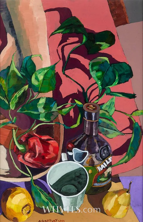 BAILEYS CLIMBING ON SHADOW by Aidan Gaffney, 2001, oil on canvas, sold Oct 2025