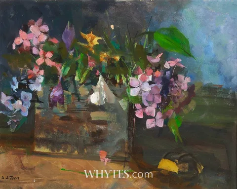FLOWERS by Sarah le Jeune, oil on board, offered Oct 2025
