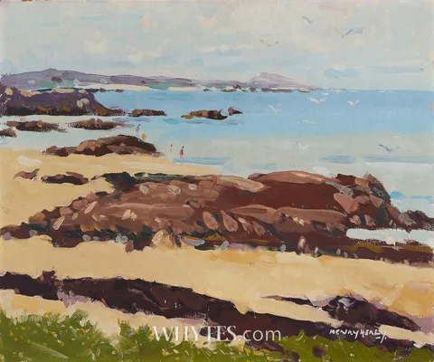 Henry Healy, COASTAL INLET WITH FIGURES, oil on panel