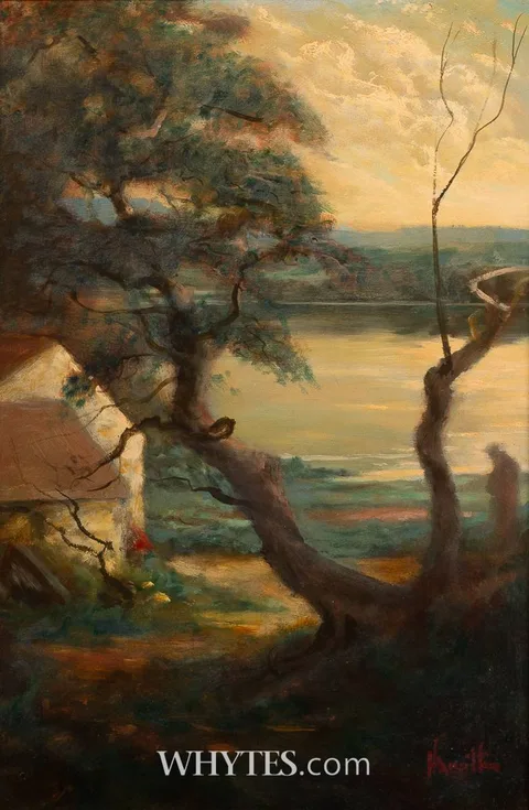 Ken Hamilton, COTTAGE BY A LAKE, oil on board