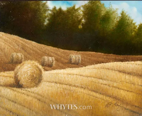 David Ffrench le Roy, VIEW OF HAY BALES, oil on canvas board