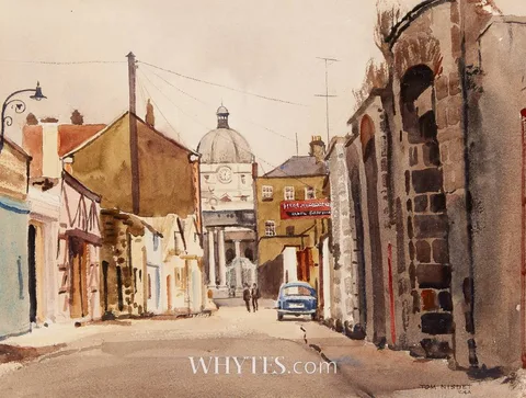 FITZWILLIAM LANE, DUBLIN by Tom Nisbet, 1970, watercolour, sold Oct 2025