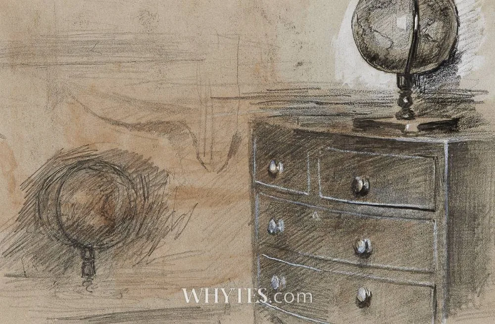 John Butler Yeats, GLOBE ON A DRESSER, pencil and pastel