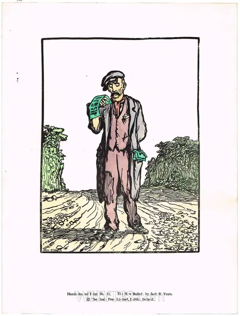 Jack Butler Yeats, THE NEW BALLAD, hand-coloured Cuala Press print; (unframed)