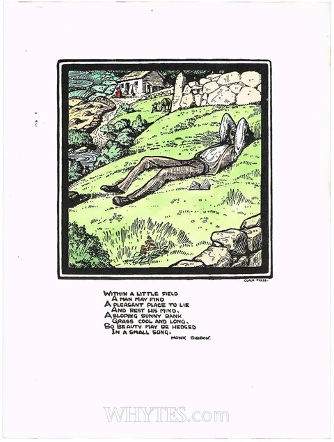 Beatrice Elvery, WITHIN A LITTLE FIELD, hand-coloured Cuala press print; (unframed)