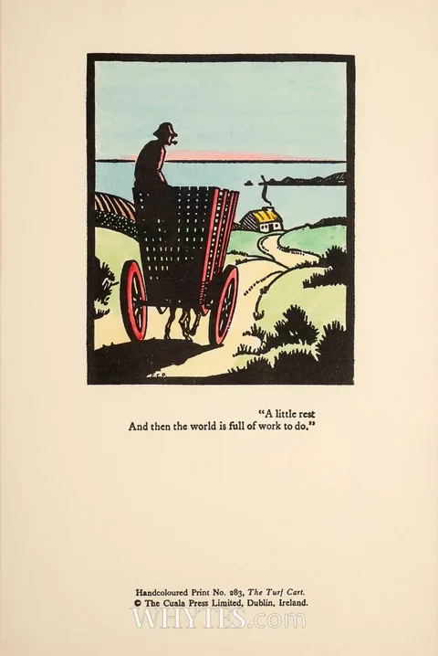 Eileen C. Peet, THE TURF CART, hand-coloured Cuala Press print