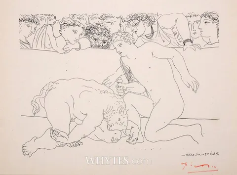 Pablo Picasso, MINOTAURE VAINCU, 1933, lithograph on paper; suite vollard signed edition from 1952
