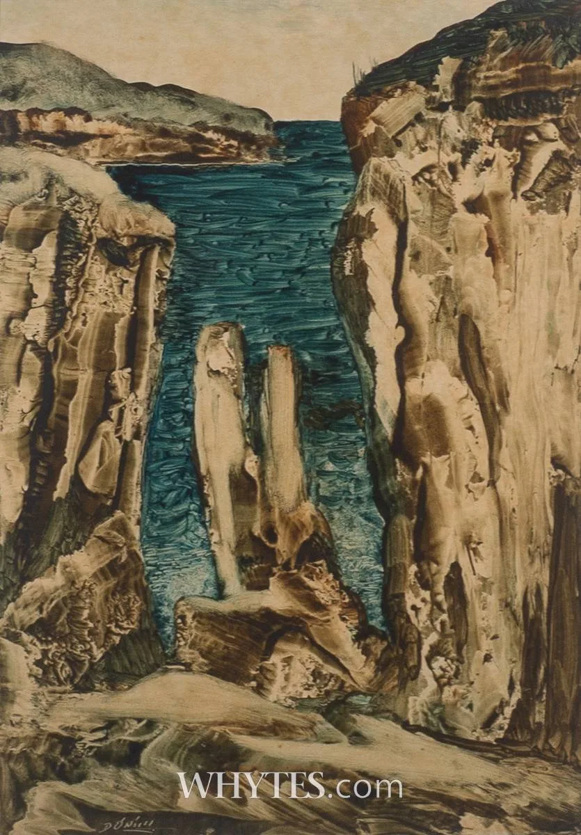 CLIFF'S EDGE by Daniel O'Neill, oil on tracing paper, offered Oct 2025