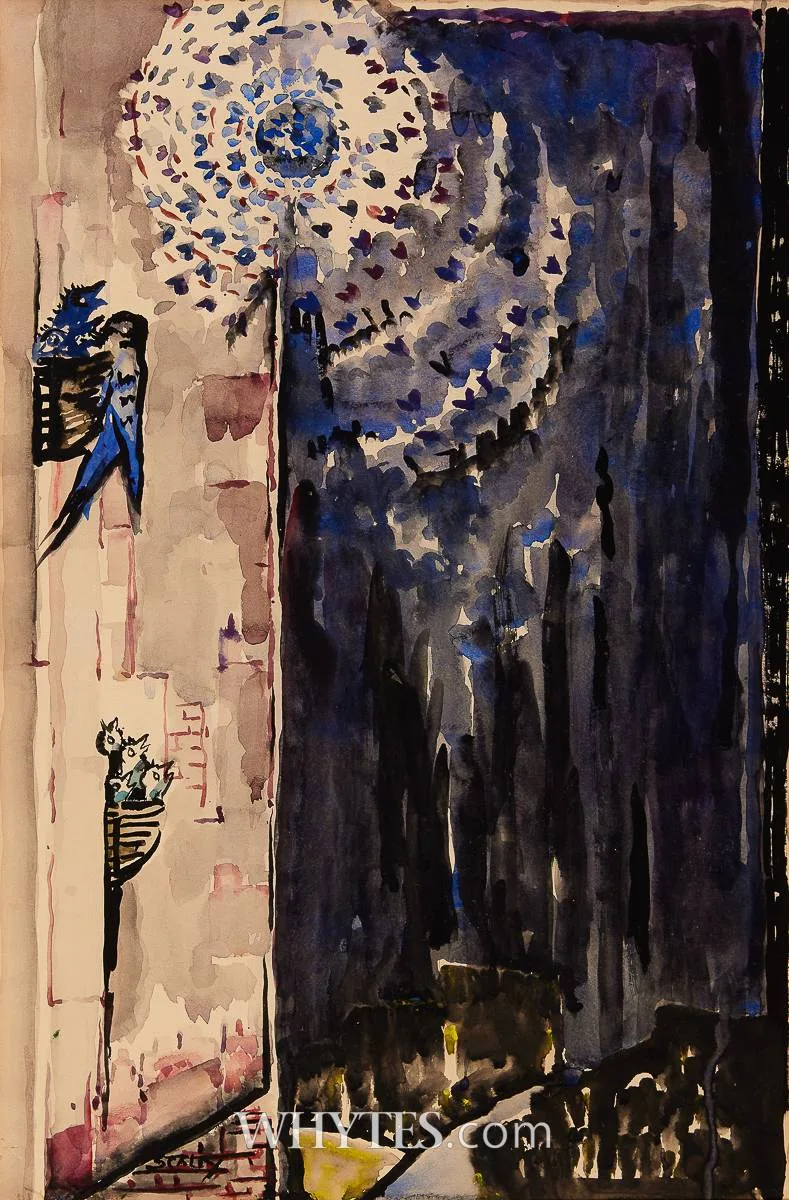BIRDS MIGRATING by Caroline Scally, 1960, watercolour, sold Oct 2025