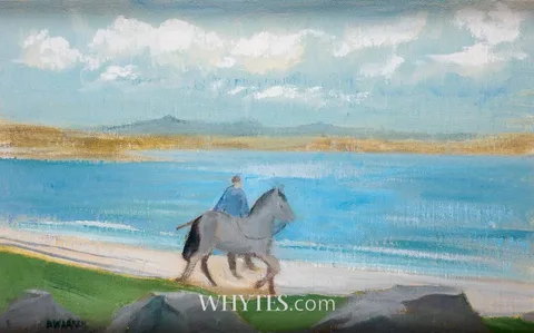 Barbara Warren, LUNGING ON THE BEACH, oil on canvas board