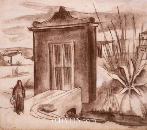 Barbara Warren, WOMAN AND MONUMENT, charcoal