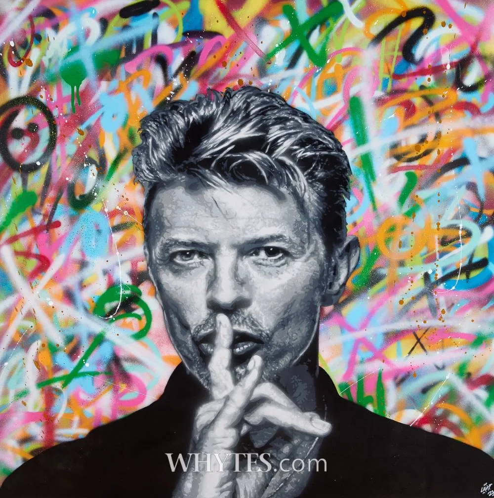 DAVID BOWIE by La Hart, 2021, spraypaint and stencil on canvas; (unframed), sold Oct 2025