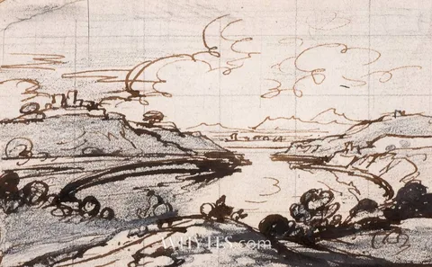 Joseph Farington, LAKE SCENE [STUDY FOR OIL PAINTING], ink and watercolour