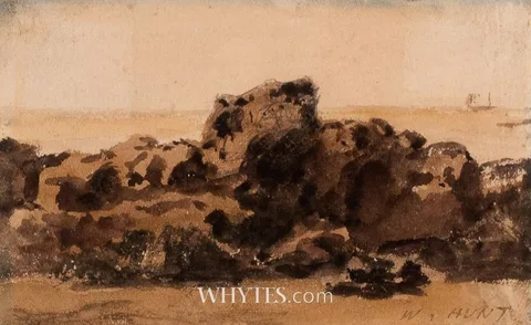 William Henry Hunt, ROCKS BY THE COAST, watercolour