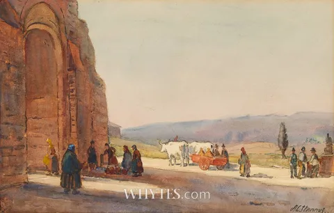 Anthony Carey Stannus, FIGURES BY AN ARCHWAY, watercolour