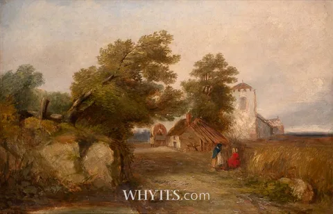 Henry Dawson, VILLAGE SCENE, oil on canvas