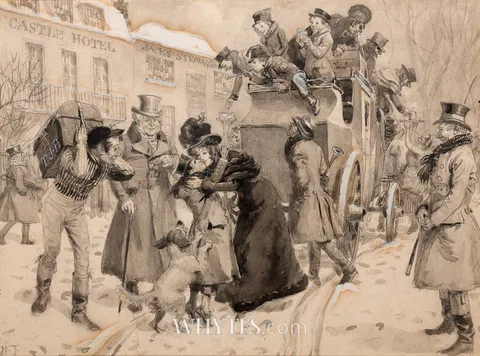 Hugh Thomson, STREET SCENE AT JACK STRAW'S CASTLE, pencil and ink heightened with white