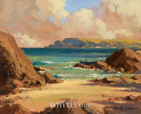 ANTRIM COAST, NEAR CUSHENDALL, COUNTY ANTRIM by George K. Gillespie, oil on canvas, sold Oct 2025