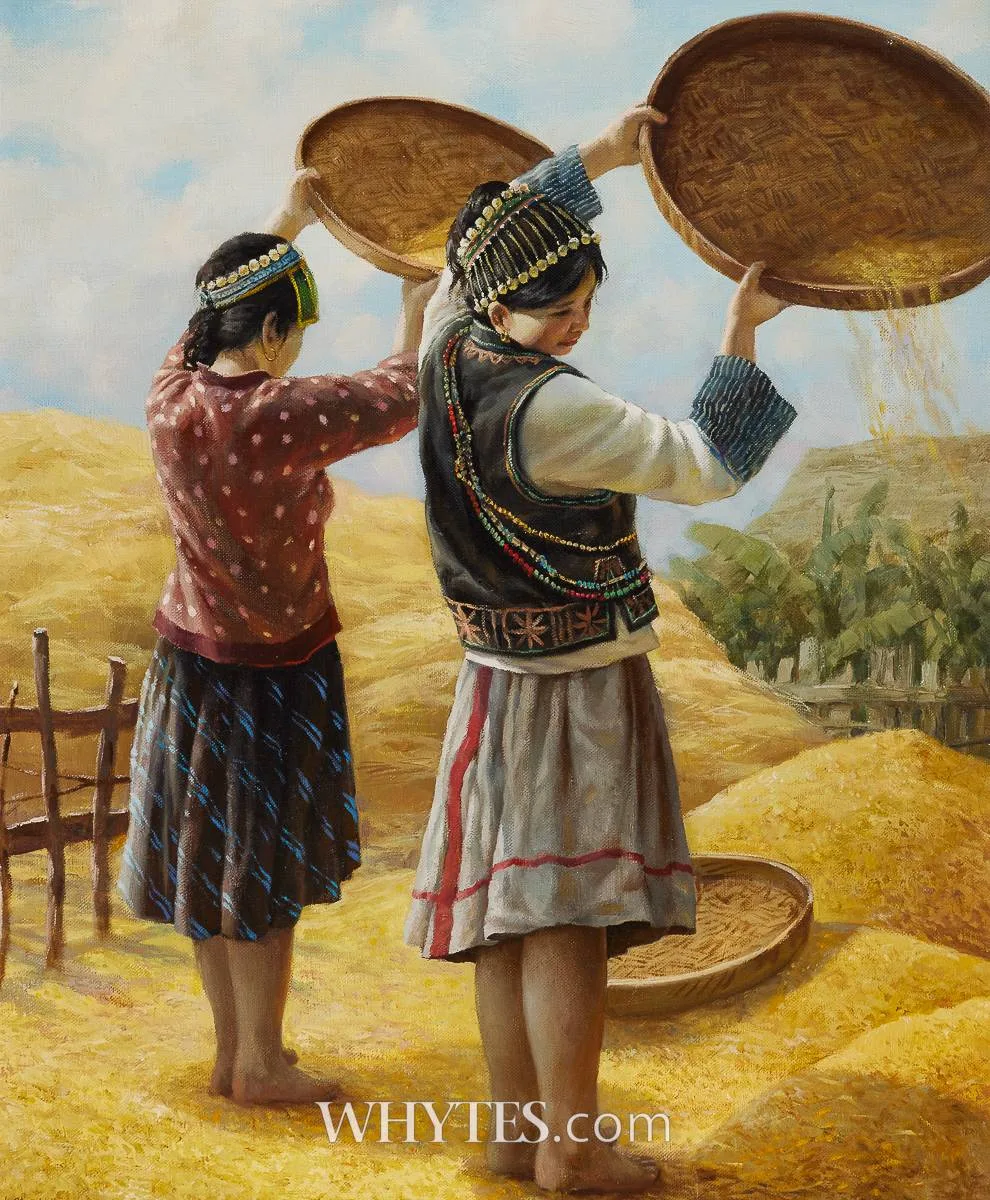 Zhao Dalu, SIFTING THE GRAIN, 1988, oil on canvas