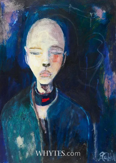 Eddie Cahill, UNTITLED [FIGURE IN BLUE], mixed media on paper