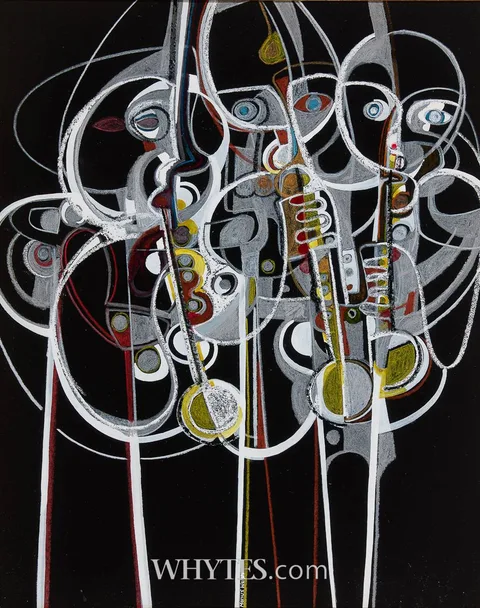 Manus Walsh, MUSICIANS, mixed media on board
