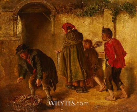 THE STREET VENDORS by Erskine Nicol, oil on canvas, offered Sep 2025