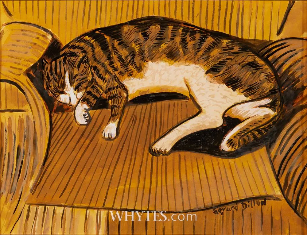 SLEEPING CAT by Gerard Dillon, watercolour and gouache, sold Sep 2025